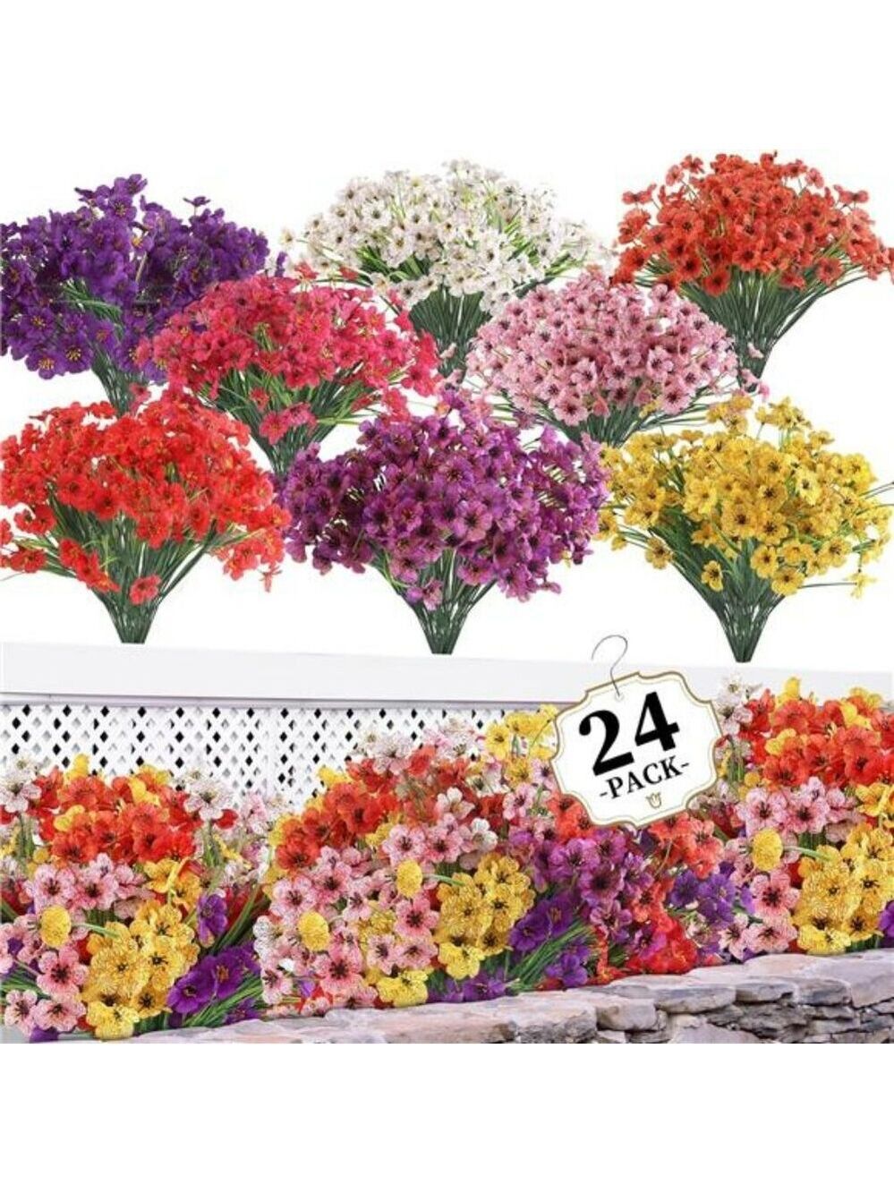 Artificial Flowers Outdoor Indoor UV Resistant Bulk Bundle Garden Porch Decor